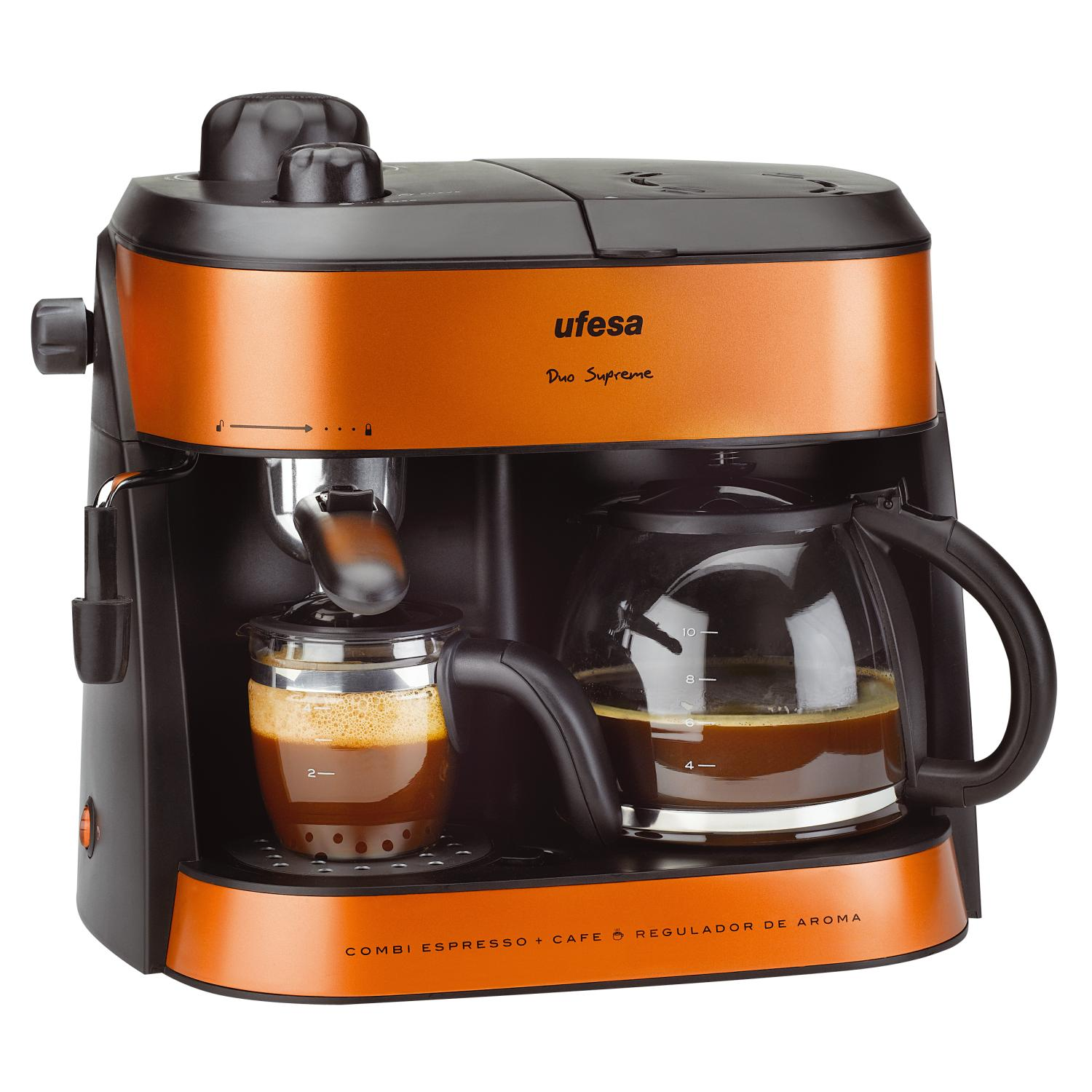 Cafetera exprés - Ufesa CK7355 DUO Sistema exprés y de goteo 1800W, Regulador AROMA