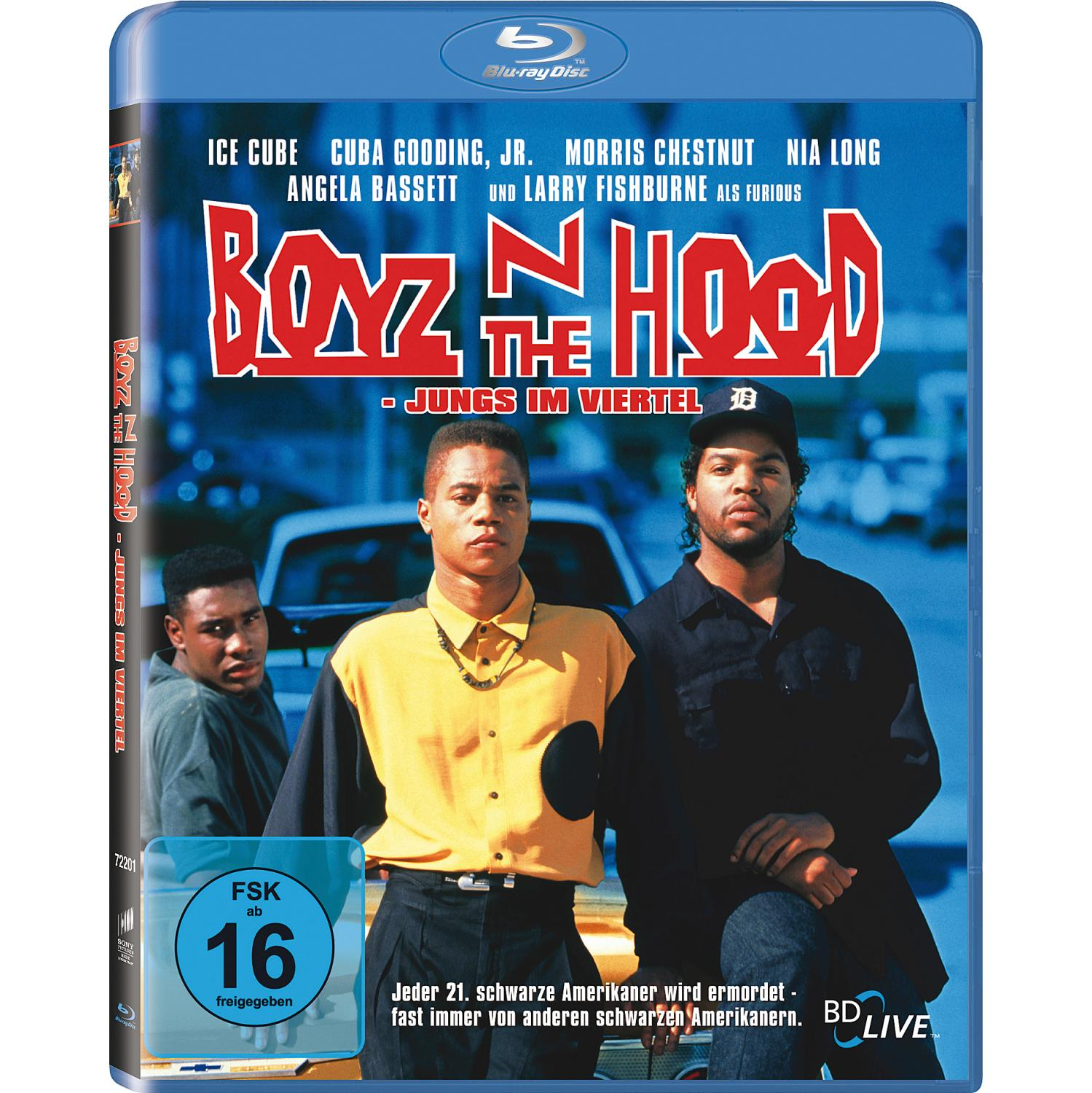 DVD-Cover des Films 'Boyz n the Hood' mit Schauspielern vor einem Auto.