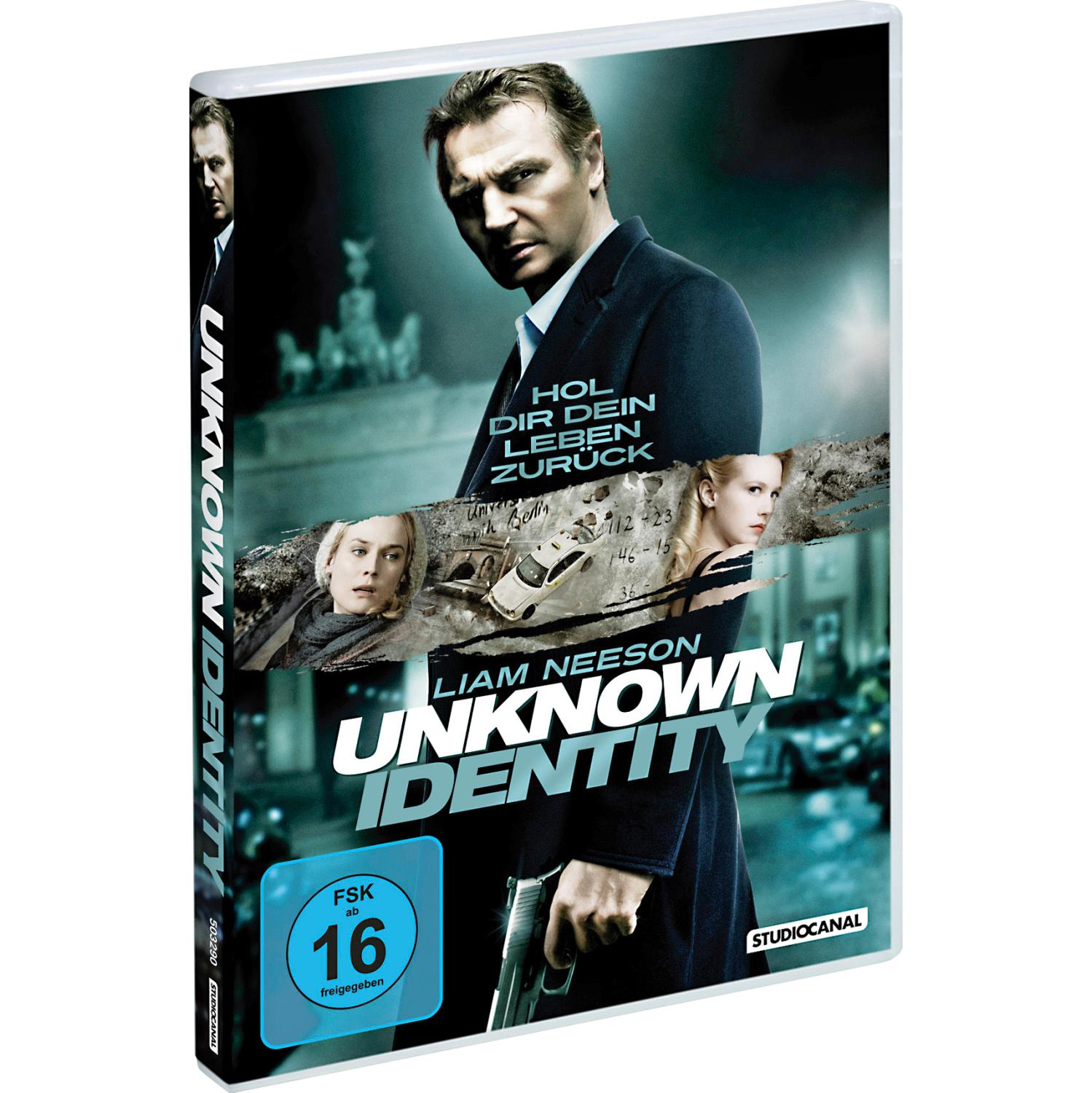 DVD-Hülle für 'Unknown' mit Liam Neeson, Filmtitel und Schauspielern.