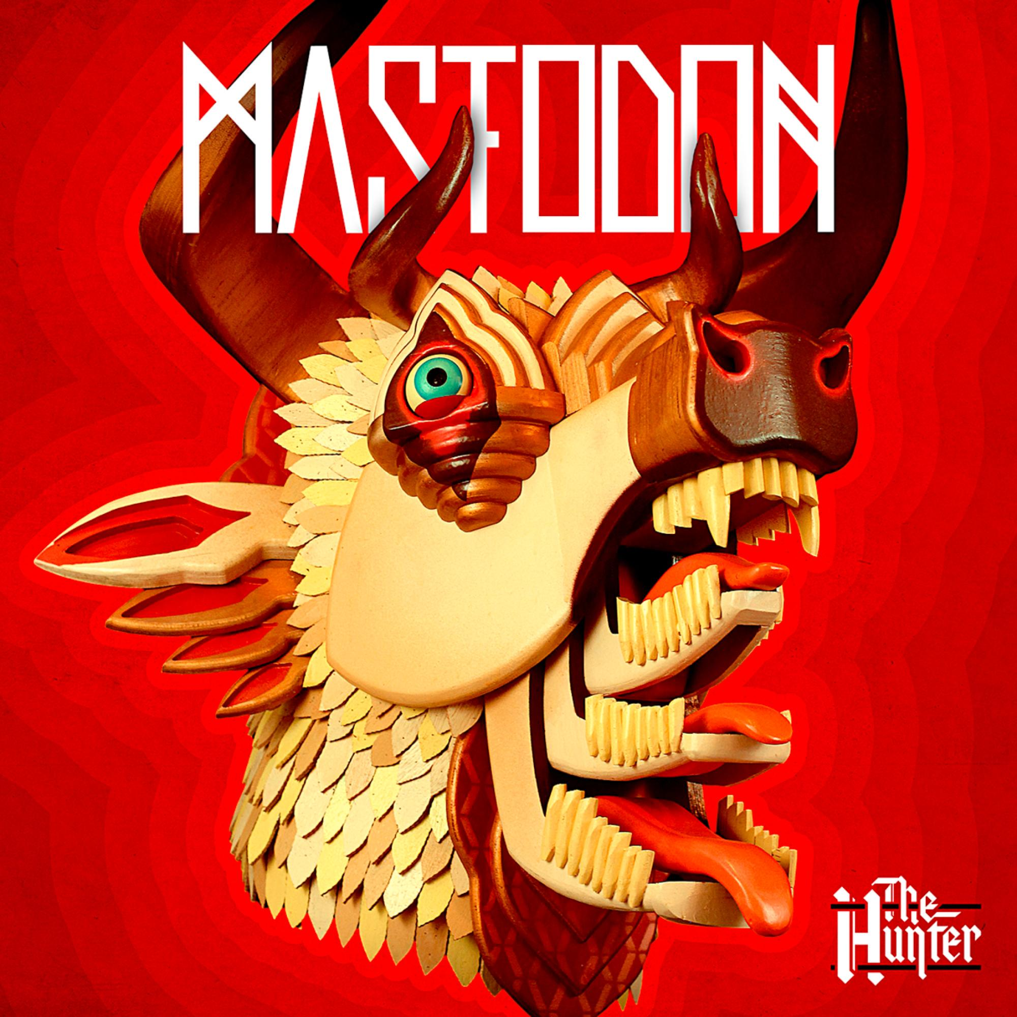 Albumcover: Mastodon-Logo mit einem bullenartigen Wesen. Roter Hintergrund.