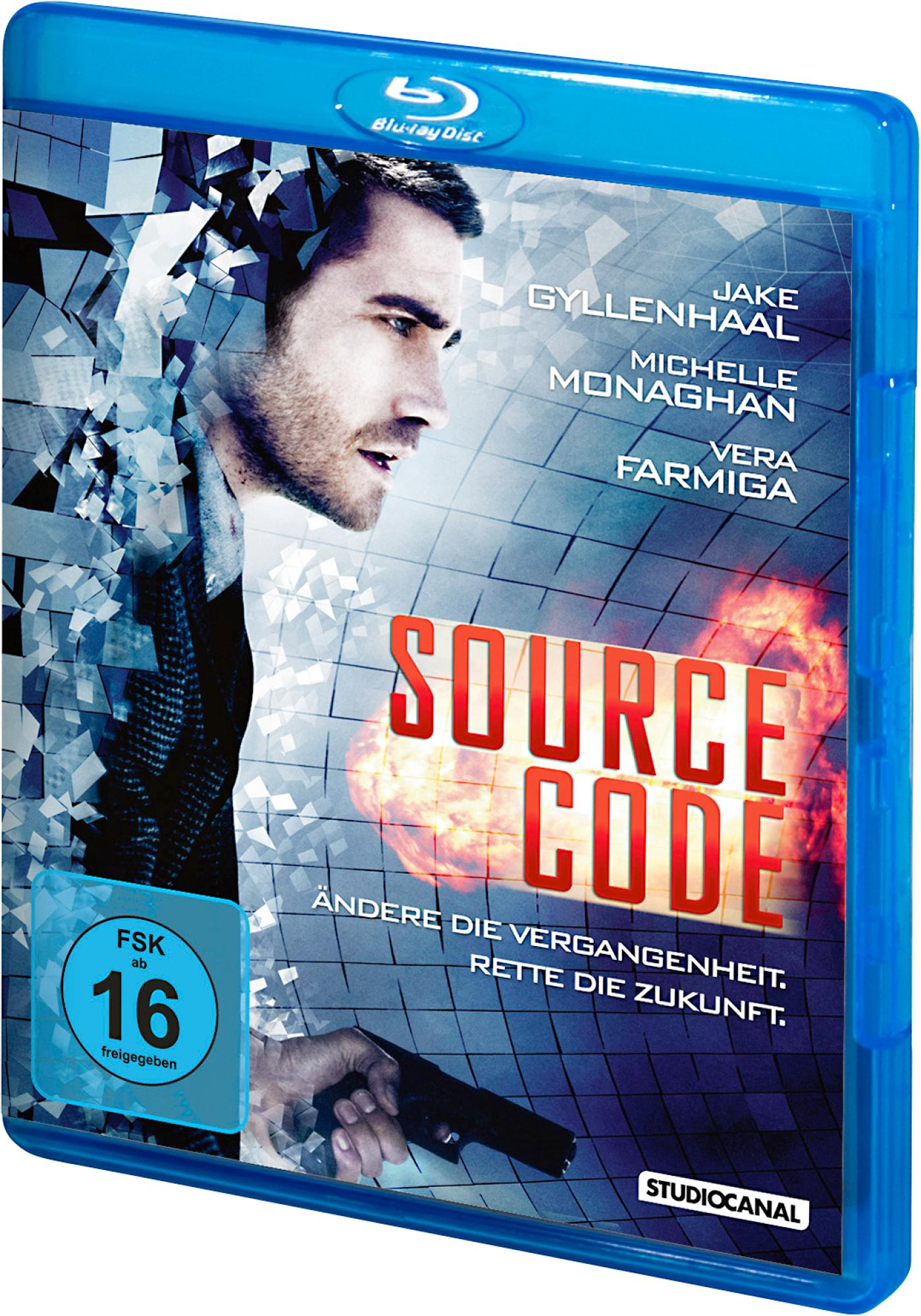 Blu-ray-Cover für "Source Code" mit Jake Gyllenhaal und einer Pistole.