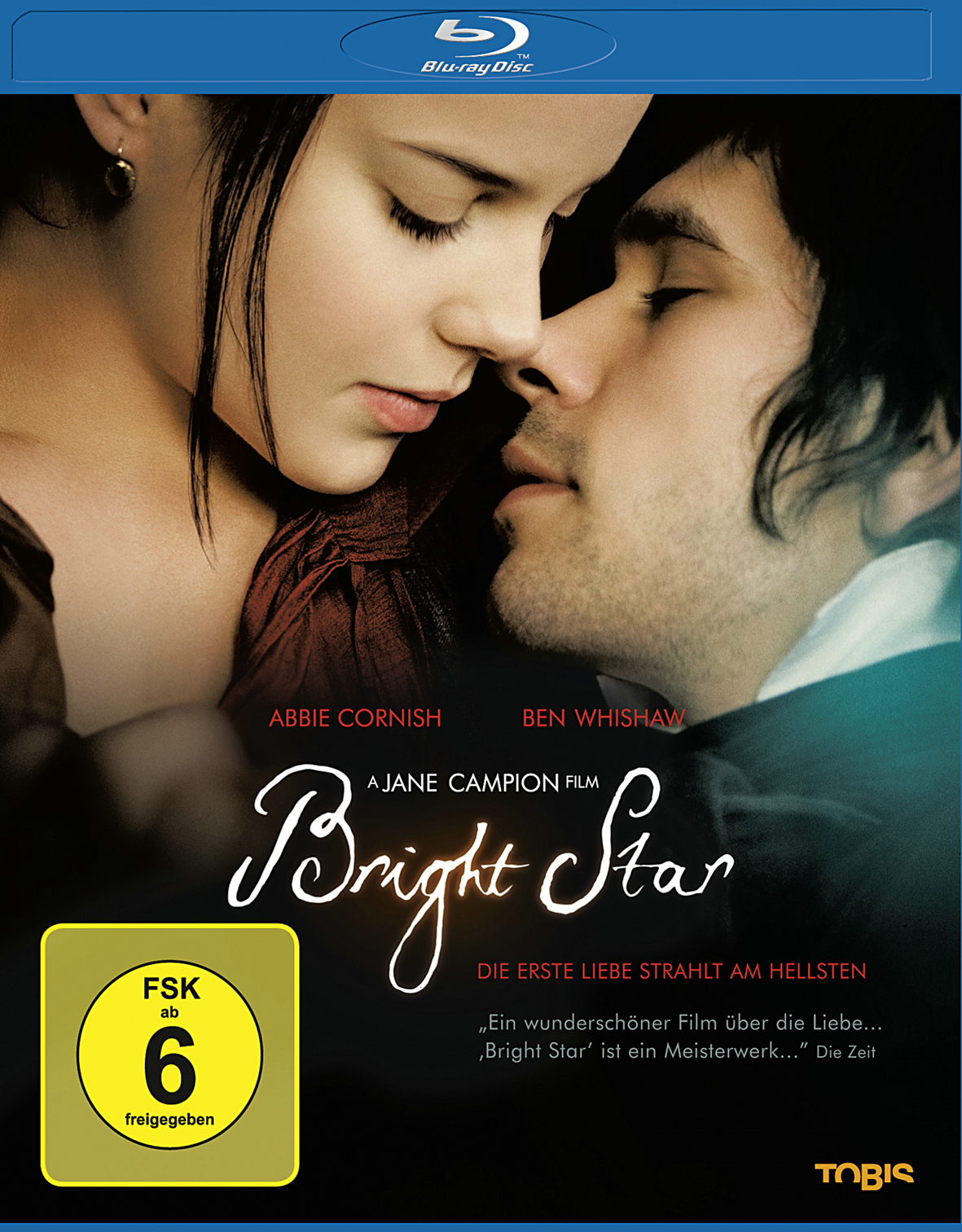 Bright Star DVD-Cover, ein Paar umarmt sich, mit Filmtitel unten.
