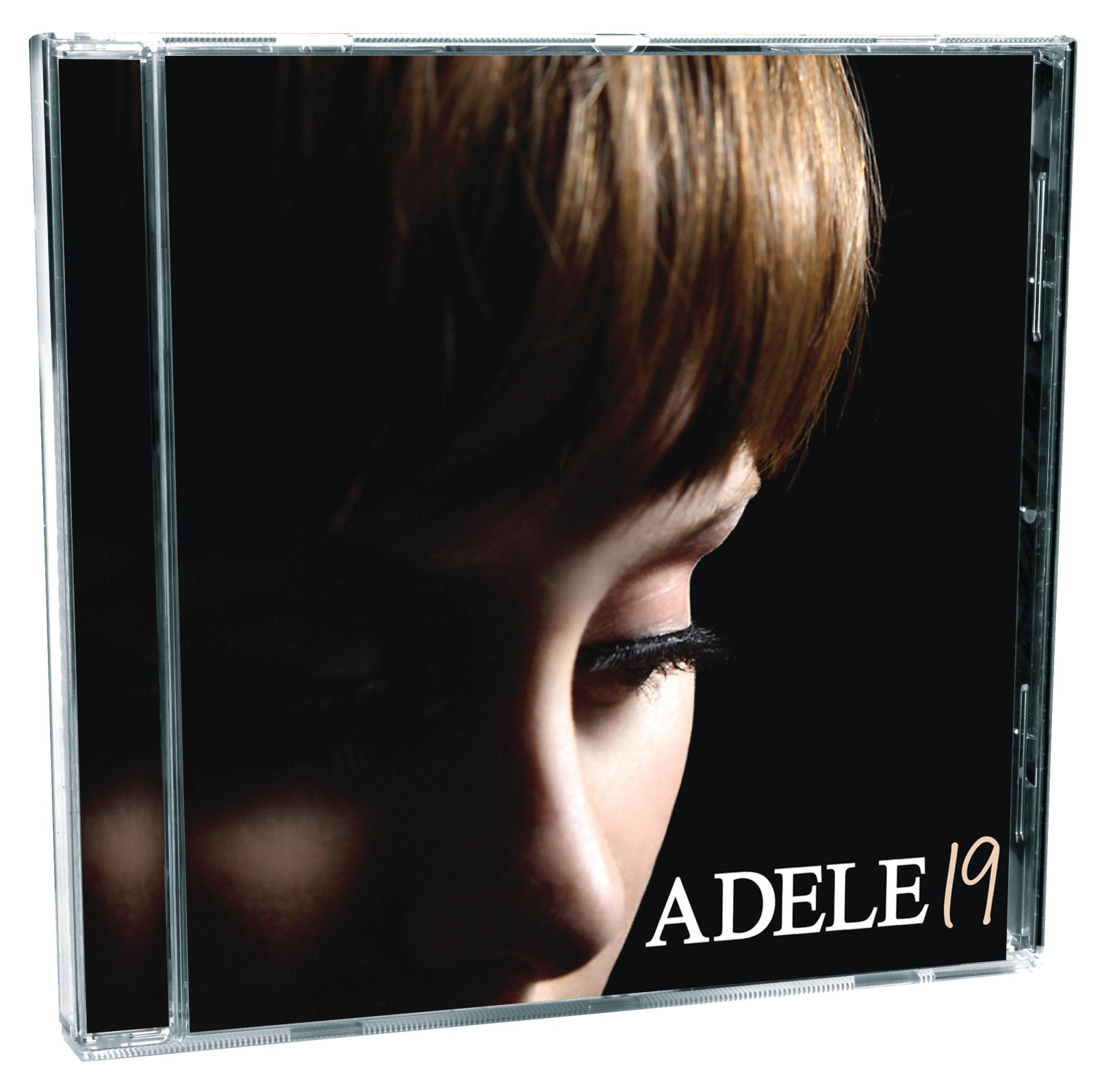 Albumcover von Adele, in einer durchsichtigen Hülle. Gesicht im Schatten, mit dem Titel '19'.