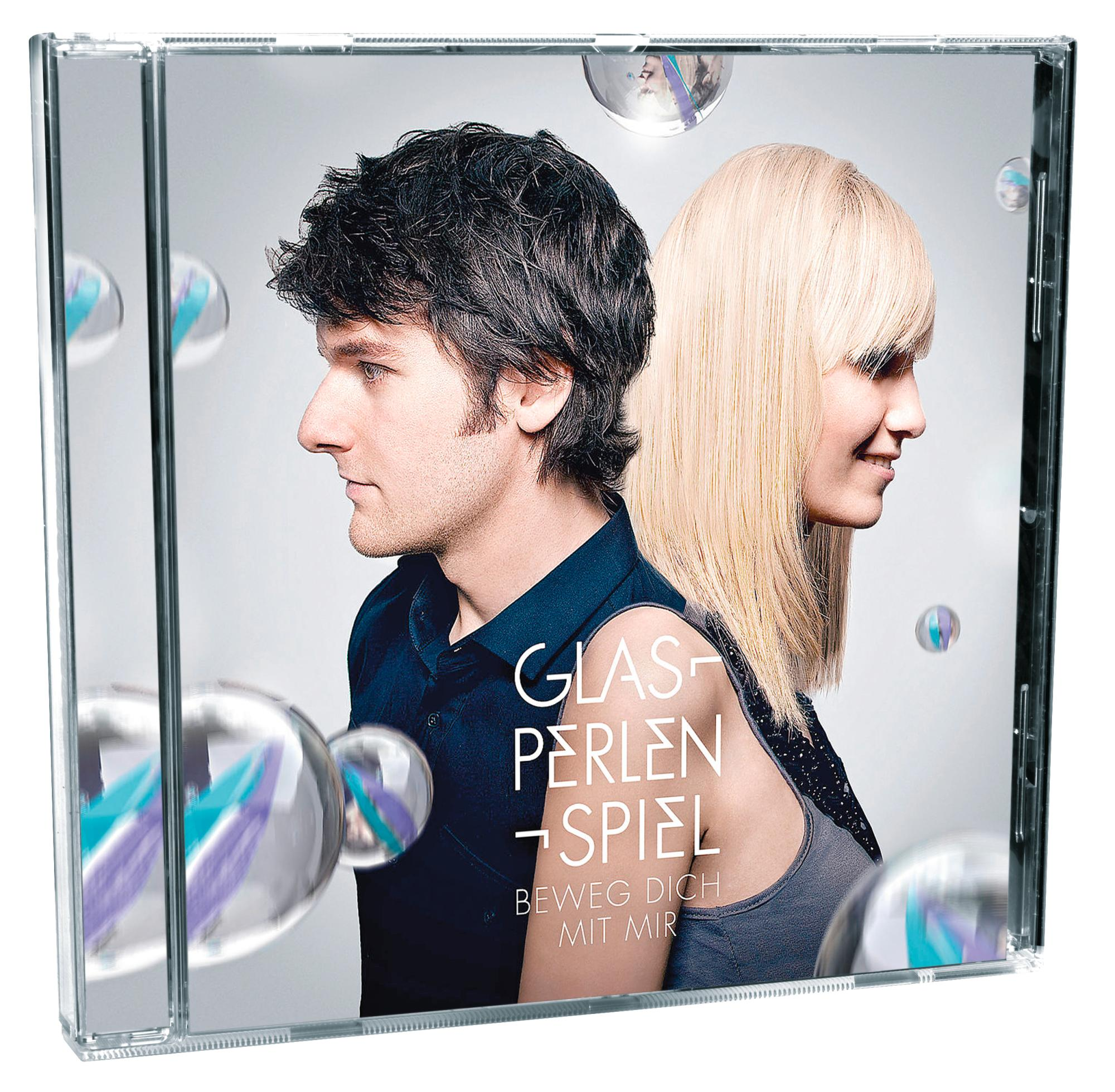 CD-Cover für das Album 'Glasperlenspiel', mit zwei Personen, Blasen im Hintergrund.