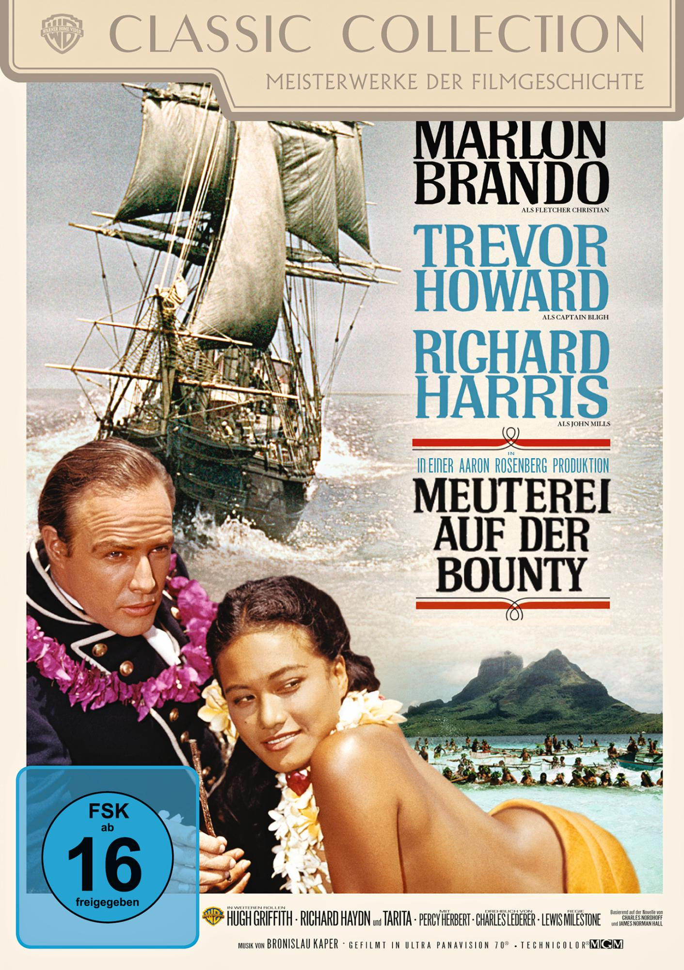 DVD-Cover. Männer auf einem Boot, Frau am Strand. Filmtitel: Muterei auf der Bounty.