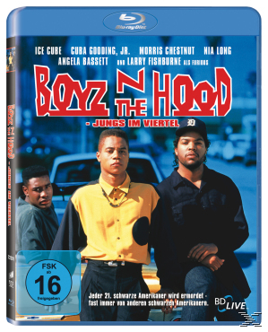 Blu-ray-Cover des Films Boyz n the Hood, mit der Besetzung auf dem Cover, vor weißem Hintergrund.