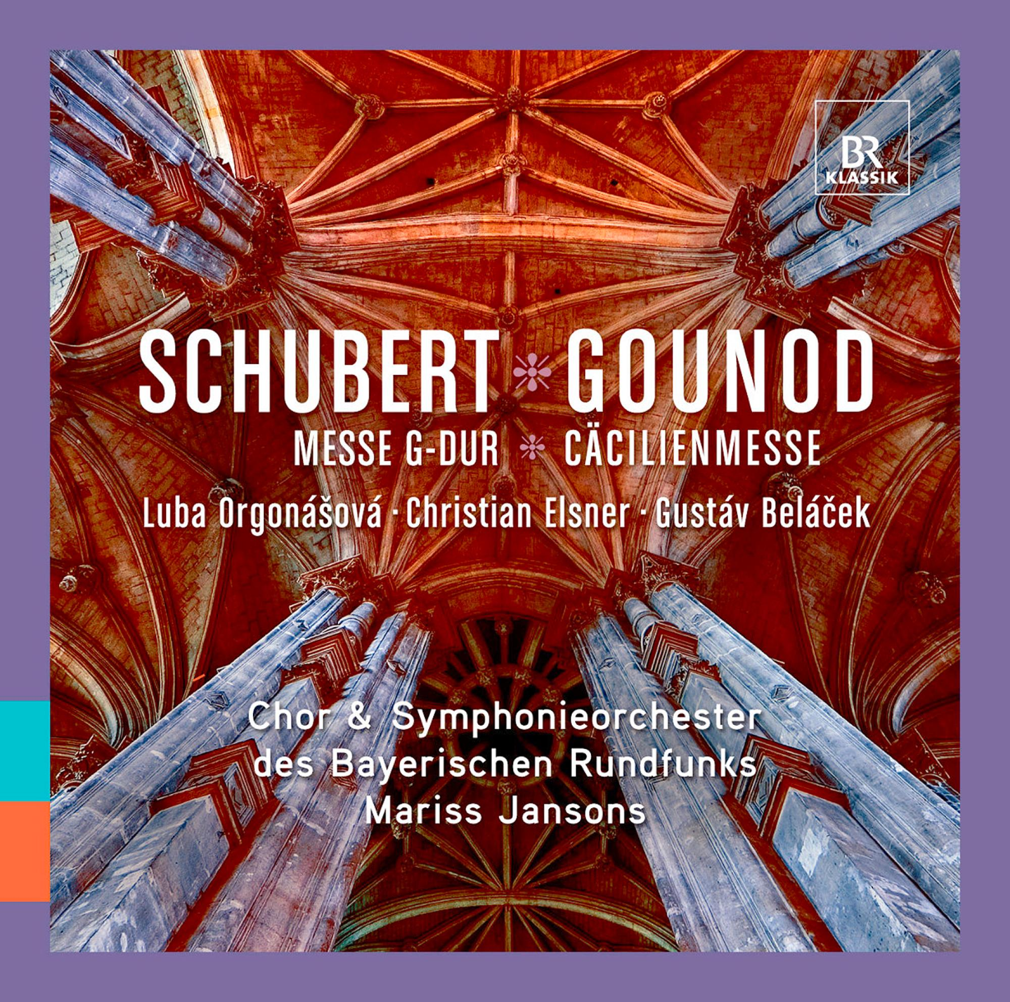 CD-Cover von Schubert & Gounod, Kathedraleninterieur mit Text.