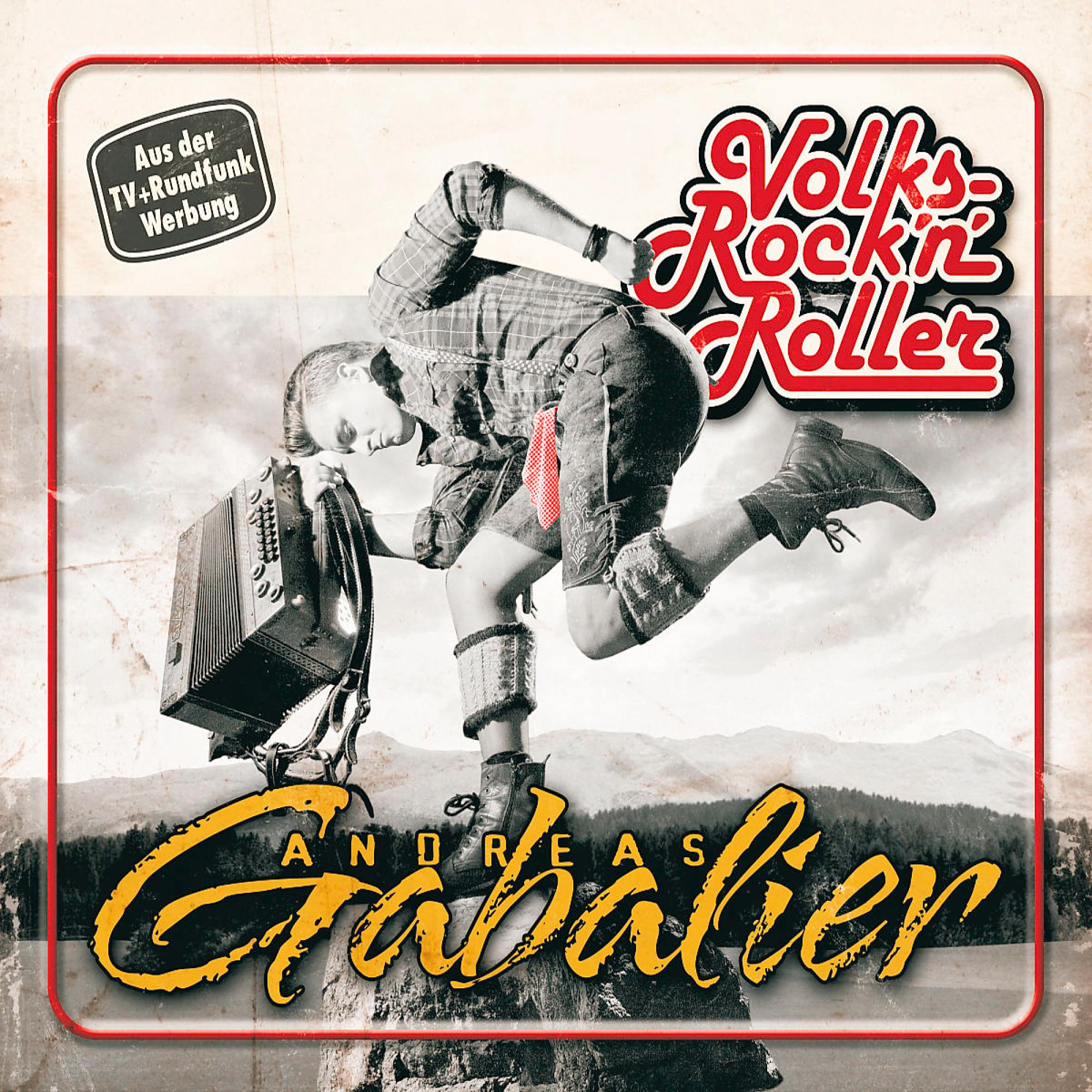 Albumcover mit einem Mann, der Akkordeon spielt und tanzt. Text und Logo oben.