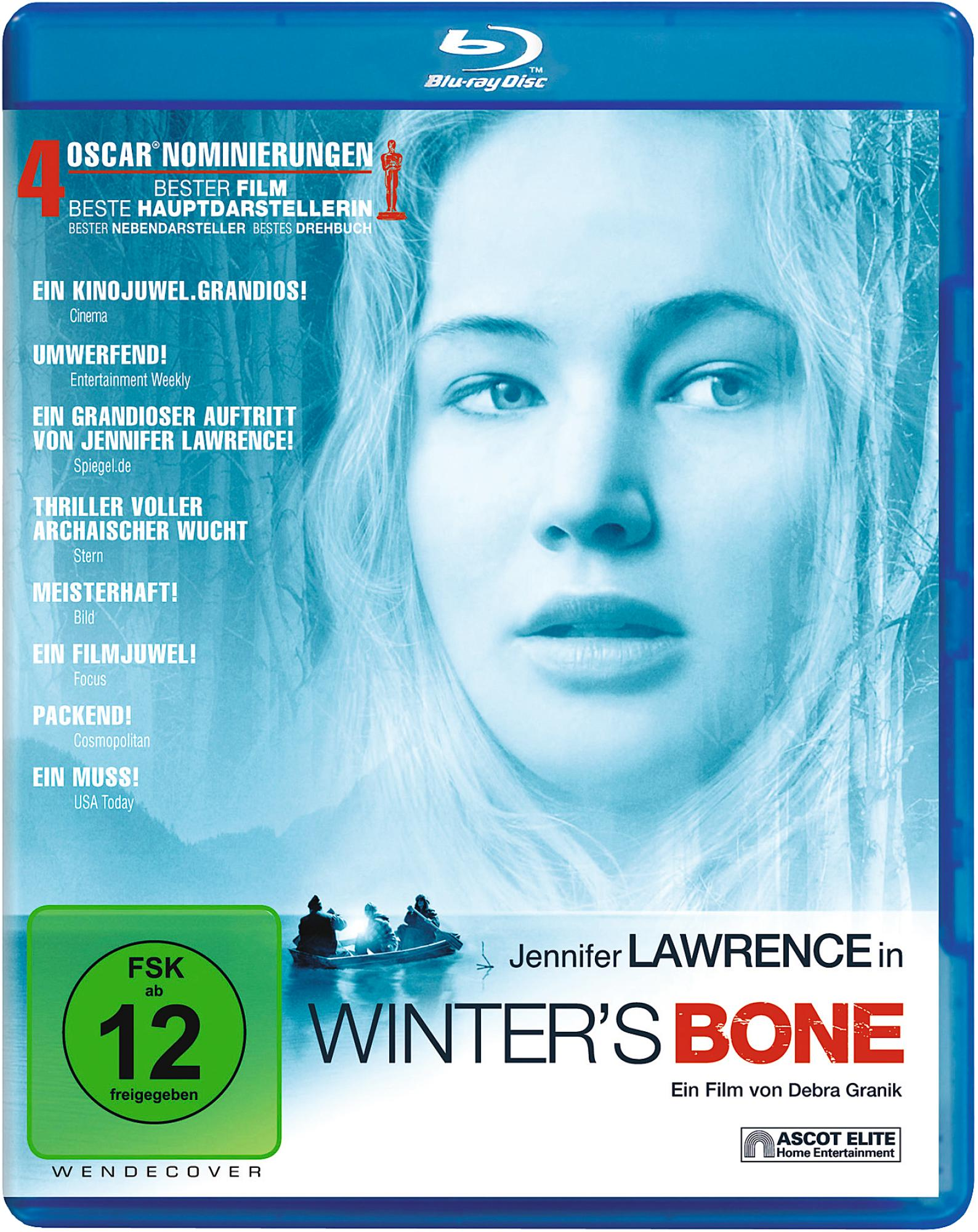 Blu-ray Disc-Cover. Bild von Jennifer Lawrence mit Text: Winter's Bone.