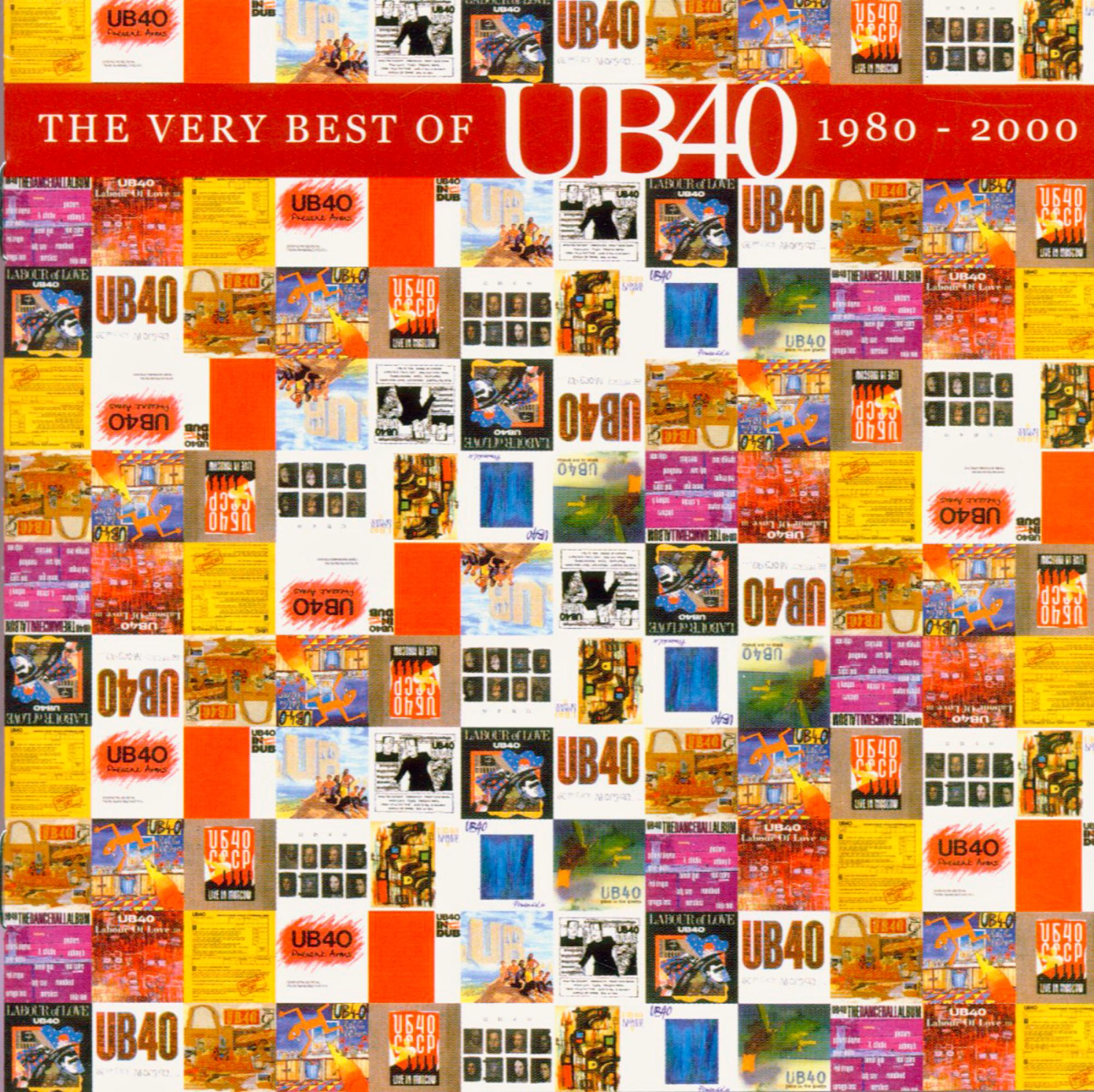 Albumcover: The Very Best of UB40. Collage von Albumcovern in einem Rastermuster. Text: 1980-2000.