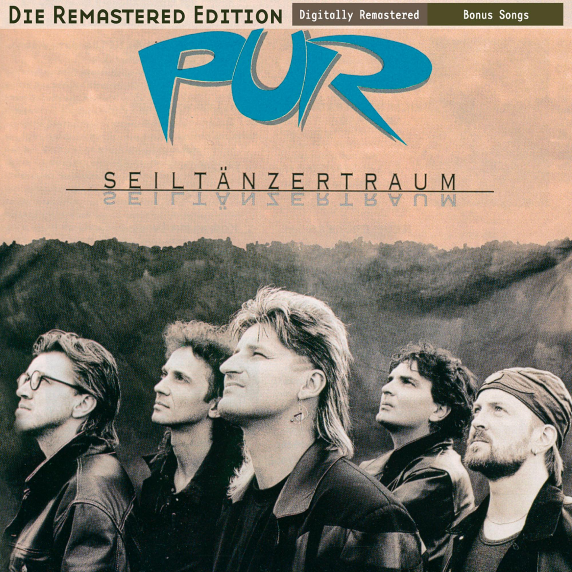 Albumcover mit dem Titel Pur - Seiltänzertraum, eine Band von fünf Männern in Jacken.