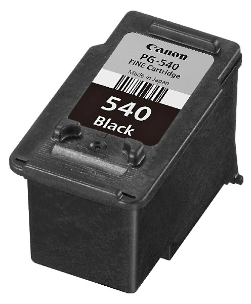 Canon PG-540 Schwarze Tintenpatrone, schwarz und grau mit weißem Etikett.