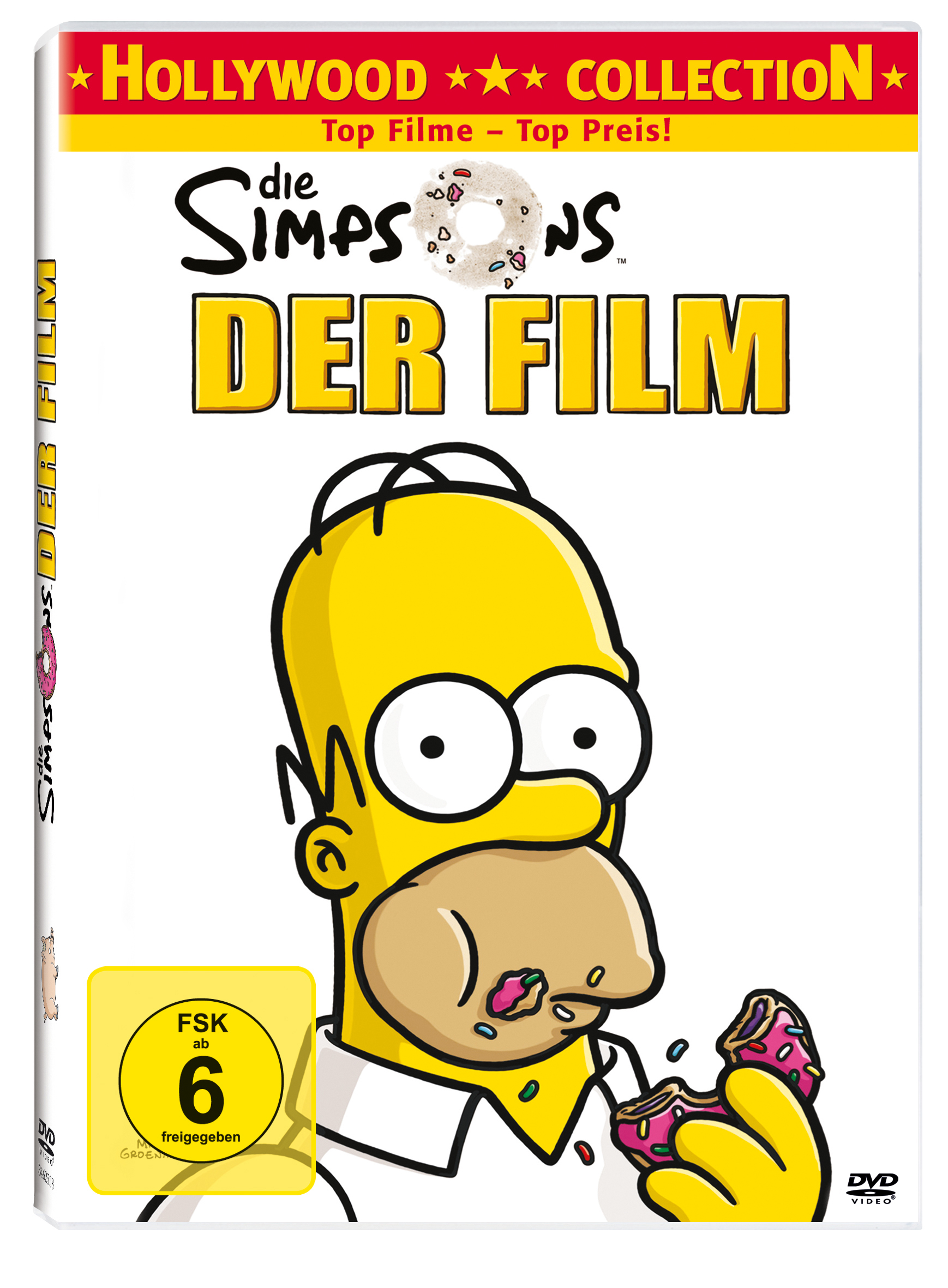 DVD-Cover von The Simpsons – Der Film. Homer Simpson hält einen halb gegessenen Donut. Gelber und weißer Text.