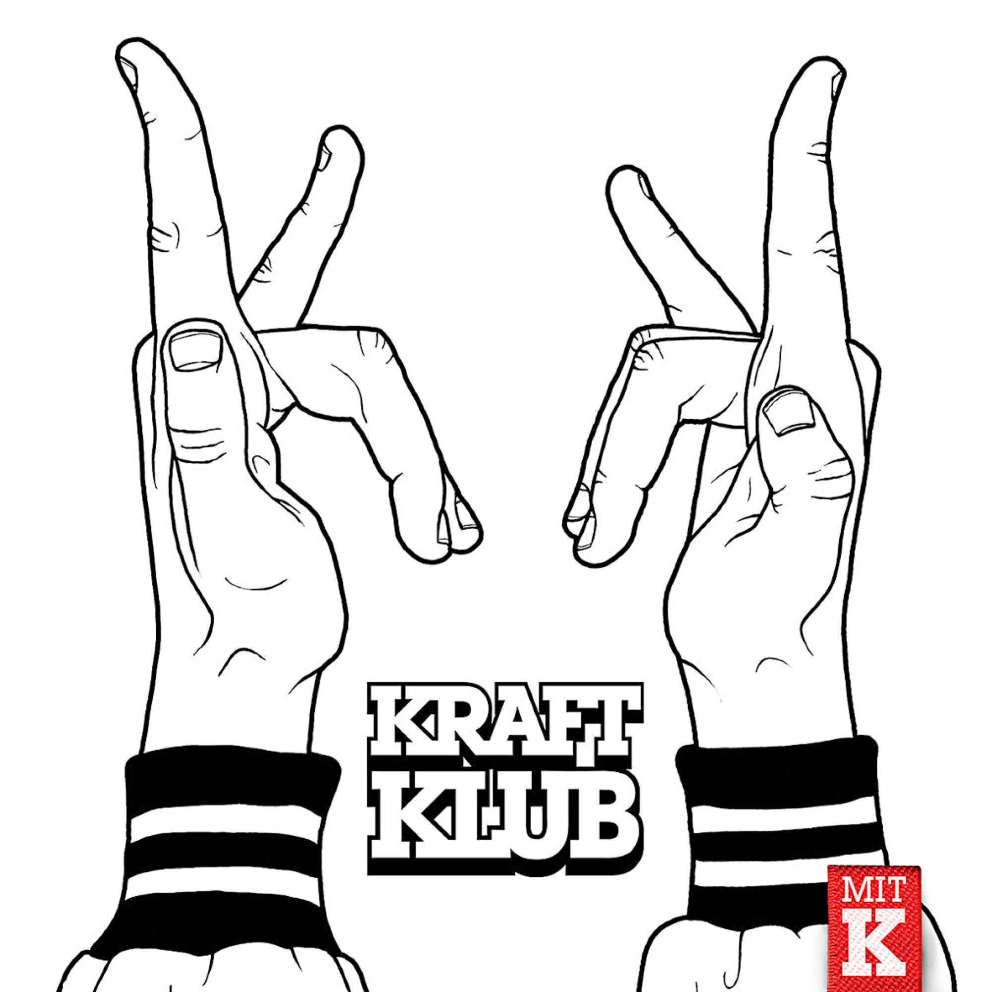 Zwei Hände zeigen Peace-Zeichen, Bandlogo, schwarz-weiß.