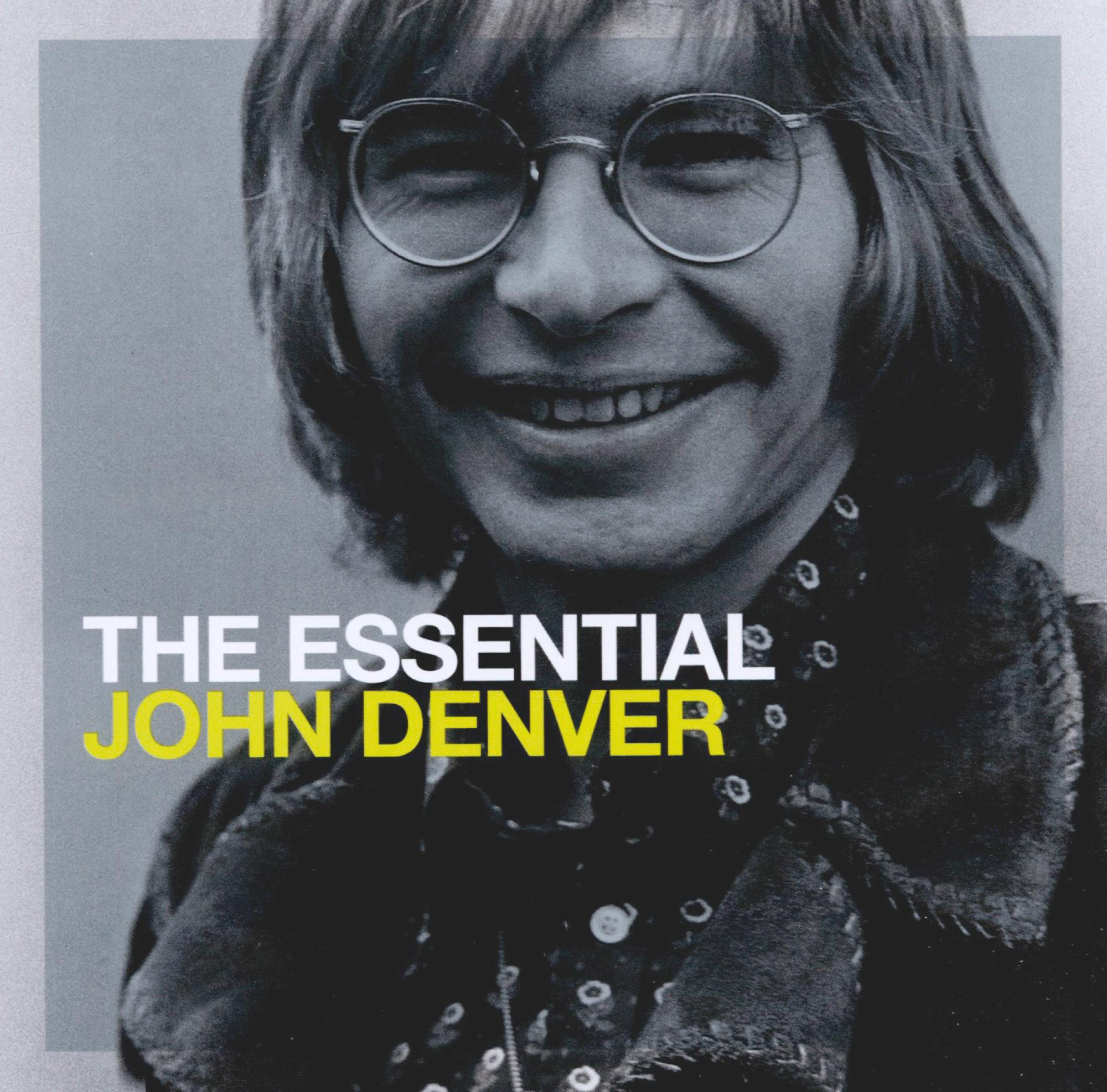 Albumcover mit einem lächelnden Mann mit Brille. Text: 'The Essential John Denver'.