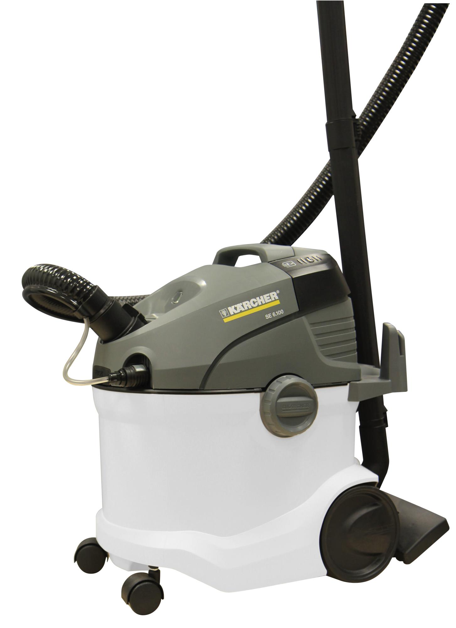 Biało-szary odkurzacz Kärcher do pracy na mokro i na sucho.