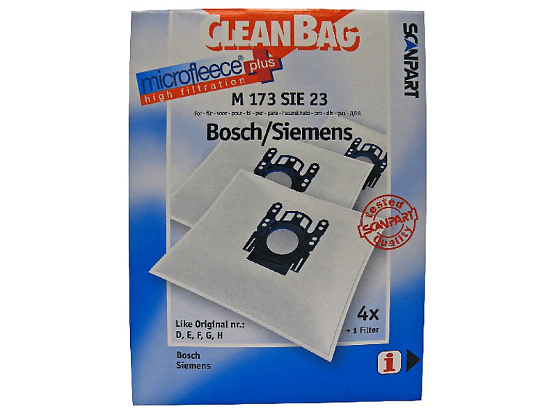 Bolsas de aspirador - Scanpart M173SIE23 compatible con aspiradores Bosch y Siemens, Pack 4