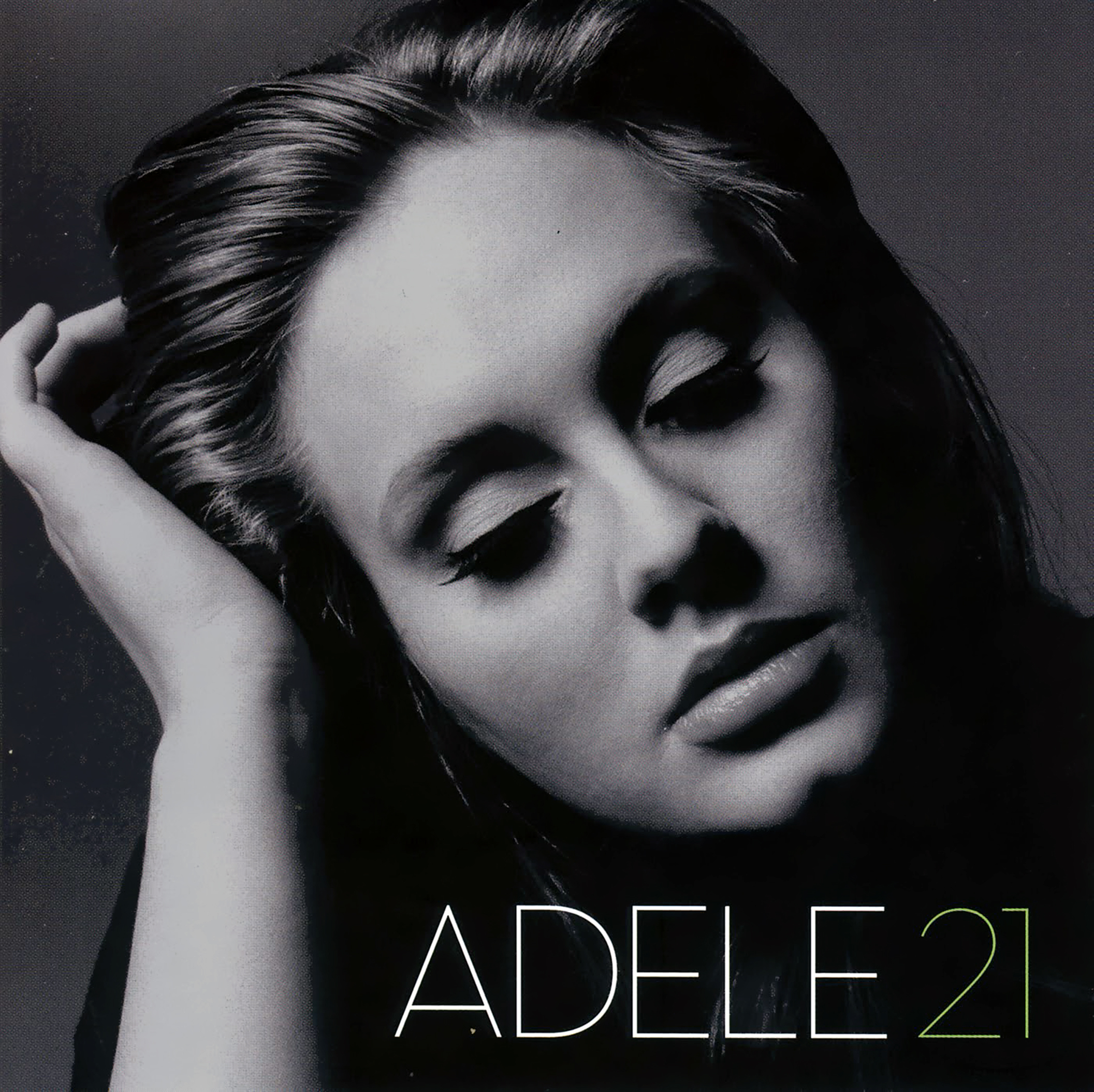 Adele's Albumcover '21' mit ihrem Gesicht in Schwarzweiß.