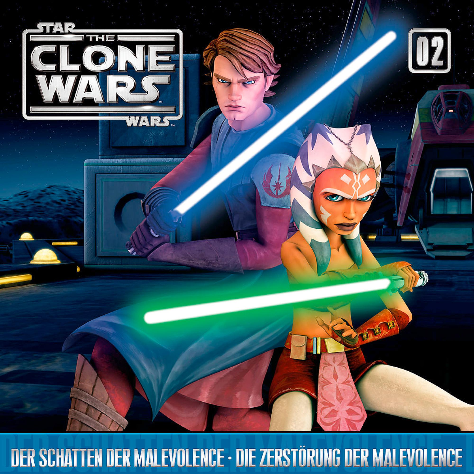 Star Wars Poster. Zwei Charaktere mit Lichtschwertern. Text: The Clone Wars.