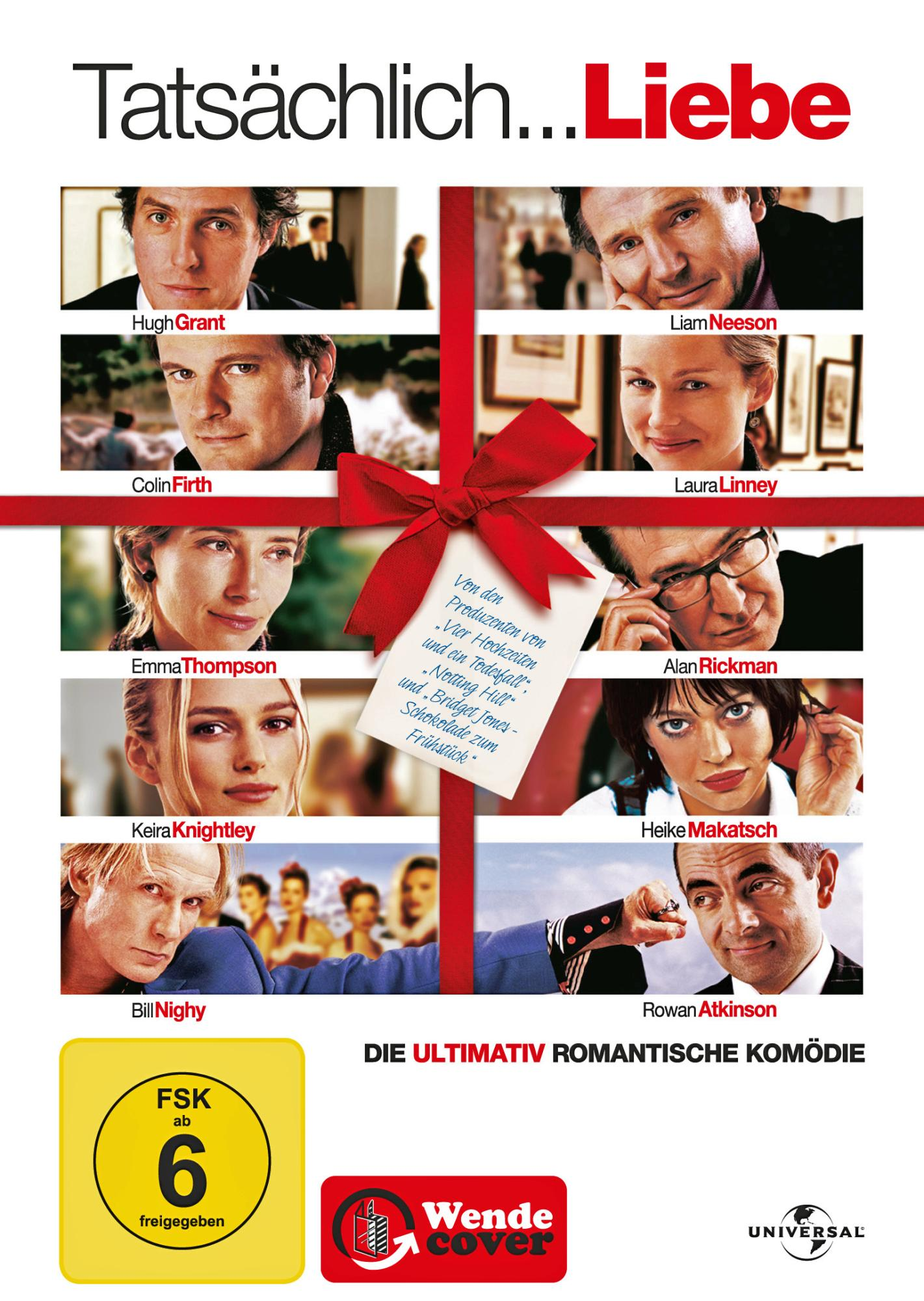Filmplakat mit Schauspielern und dem Titel Tatsächlich...Liebe, eine romantische Komödie.