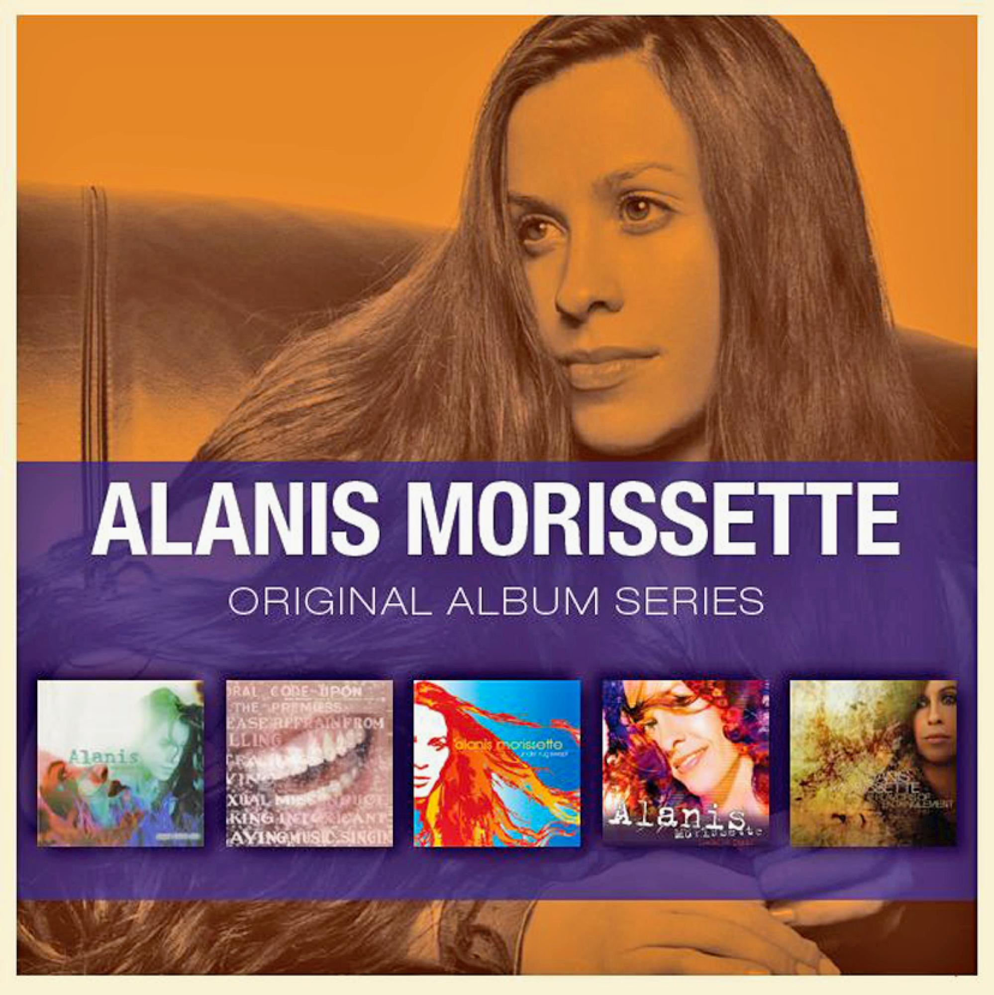 Alanis Morissette Albumcover. Bild ihres Gesichts, darunter Albumcover.