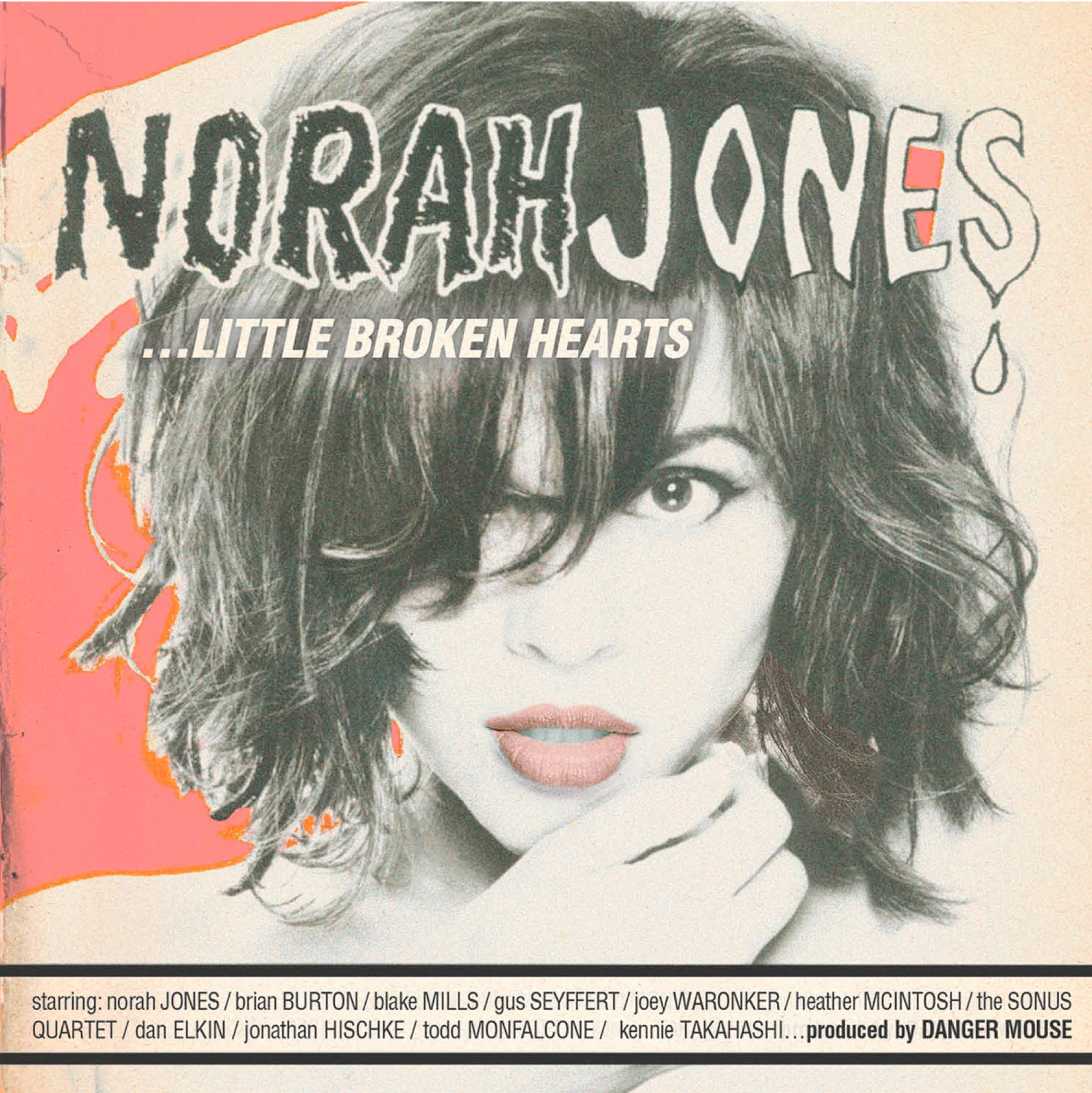Albumcover für Norah Jones. Schwarz-Weiß-Foto ihres Gesichts mit Textüberlagerung.