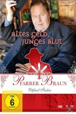 DVD-Cover: Pfarrer Braun. Ein Mann im schwarzen Anzug. Text: Altes Geld, Junges Blut.