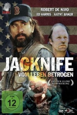 DVD-Cover: Jacknife, zwei Männer mit einer amerikanischen Flagge im Hintergrund.