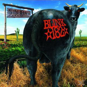 Album borító, fekete bika Blink 182 logóval, Dude Ranch tábla a háttérben.