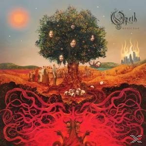Albumcover mit Baum, Gesichtern und surreale Landschaft, Opeths 'Blackwater Park'.