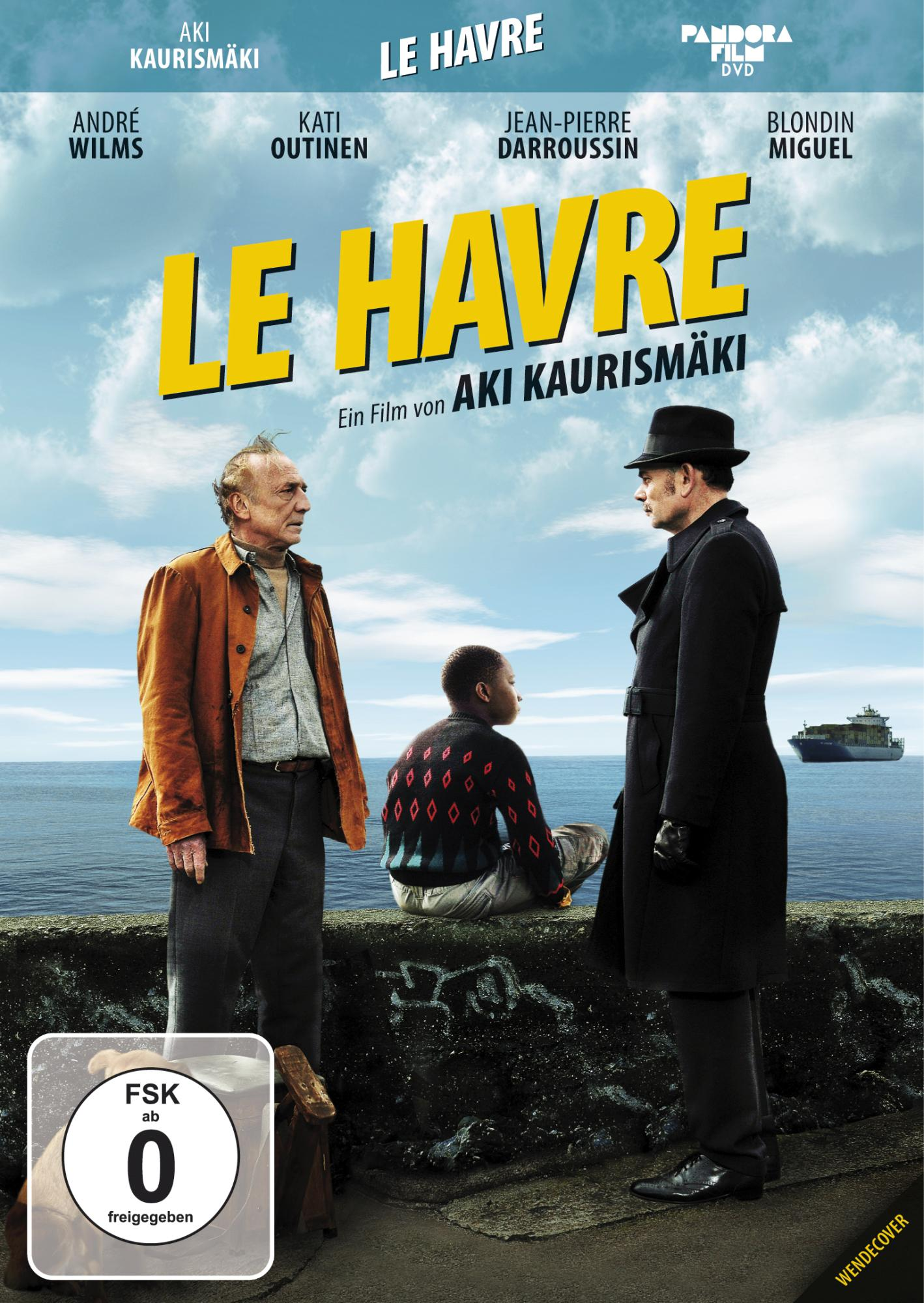 Filmposter: Drei Personen stehen vor blauem Himmel. Titel 'Le Havre'.