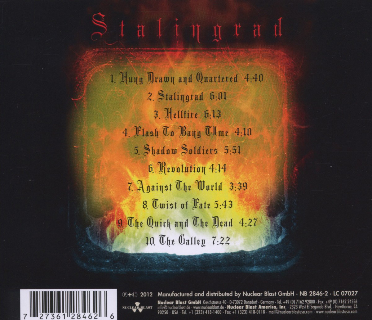 Album-Rückseite mit Text und Logo. Enthält Titelliste und Logos auf dunklem Hintergrund.