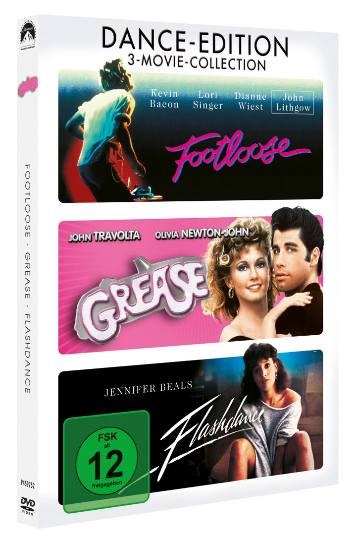 DVD-Box-Set der Filme 'Footloose', 'Grease' und 'Flashdance'.