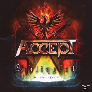 CD-Cover. Schwarzer Adler mit flammendem Hintergrund. Text: Accept Stalingrad.