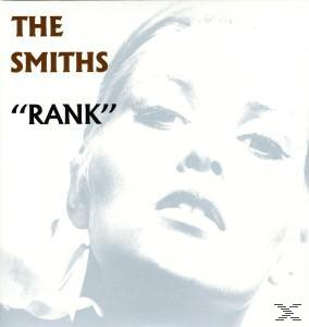 Albumcover für 'Rank' von The Smiths, mit einem Graustufen-Porträt einer Frau.