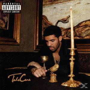 Drakes 'Take Care'-Albumcover mit Drake, Kerze und goldenem Kelch.
