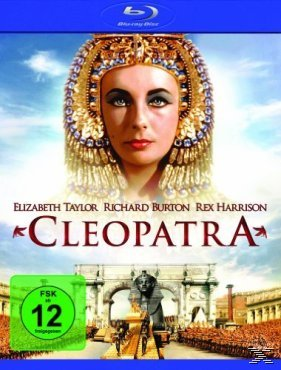 Cleopatra Blu-ray Cover: Elizabeth Taylor, Titel und Schauspieler, eine Szene des Films.