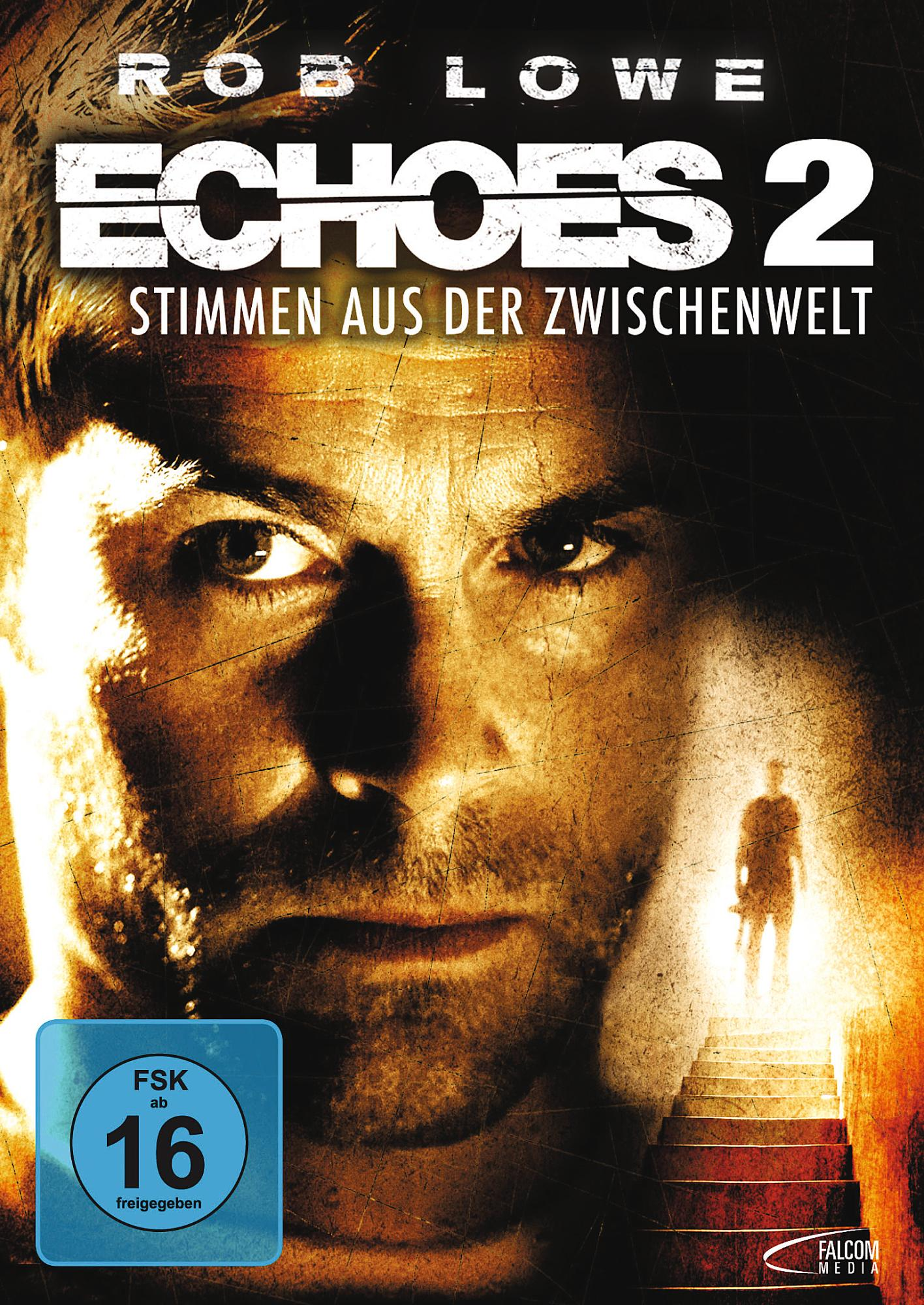 DVD-Cover für Echoes 2: Stimmen aus der Zwischenwelt. Das Cover ist dunkel mit Rob Lowes Gesicht.