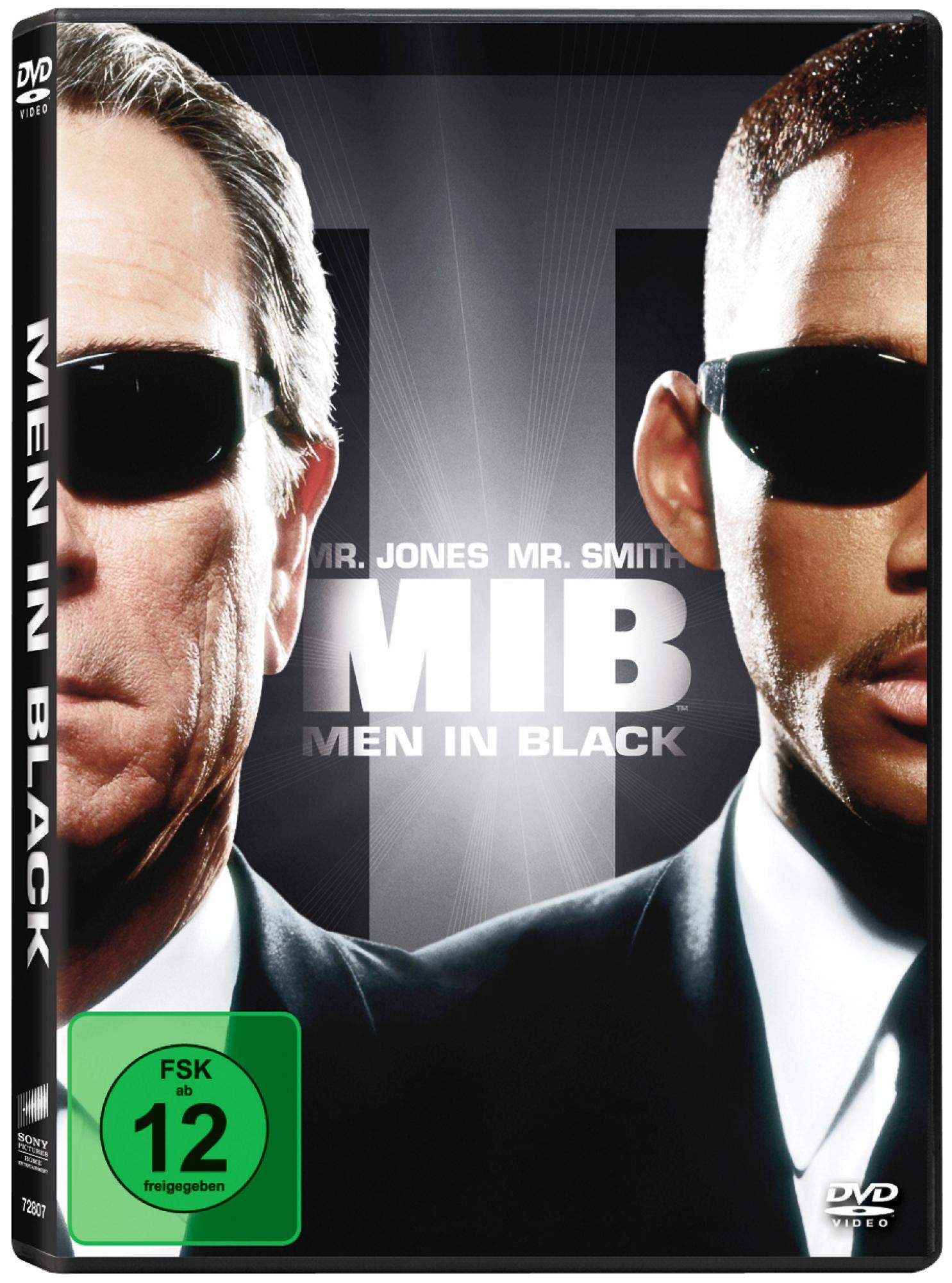 DVD-Cover, zwei Männer in schwarzen Anzügen und Sonnenbrillen, Titel 'Men in Black'.