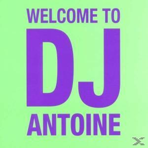 Grüner Hintergrund mit den Worten 'WELCOME TO DJ ANTOINE' in lila Text.