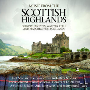 Albumcover von 'Music from the Scottish Highlands' mit Burg und Bergen.