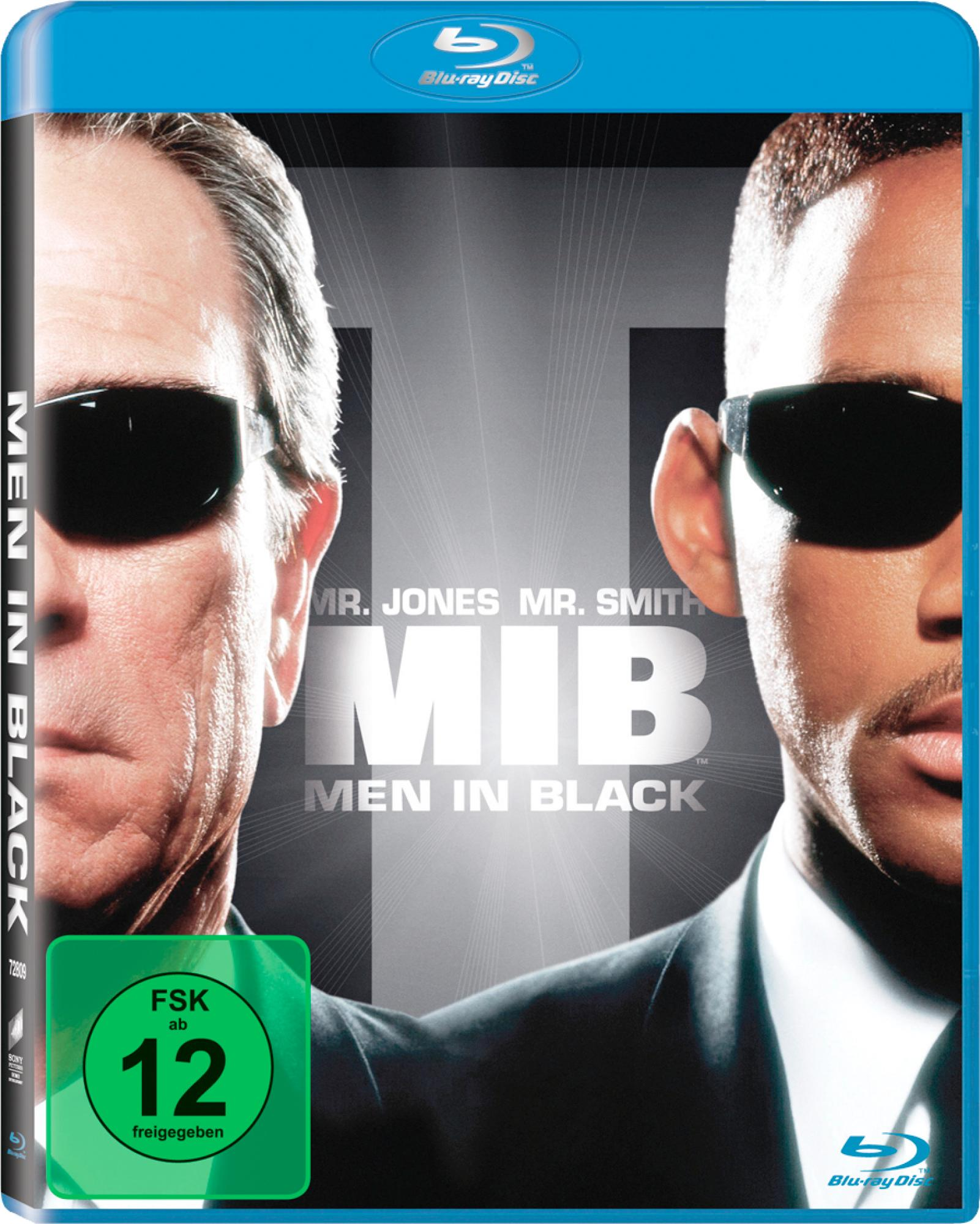 Blu-ray-Cover mit zwei Männern in schwarzen Sonnenbrillen und dem Titel 'Men in Black'.