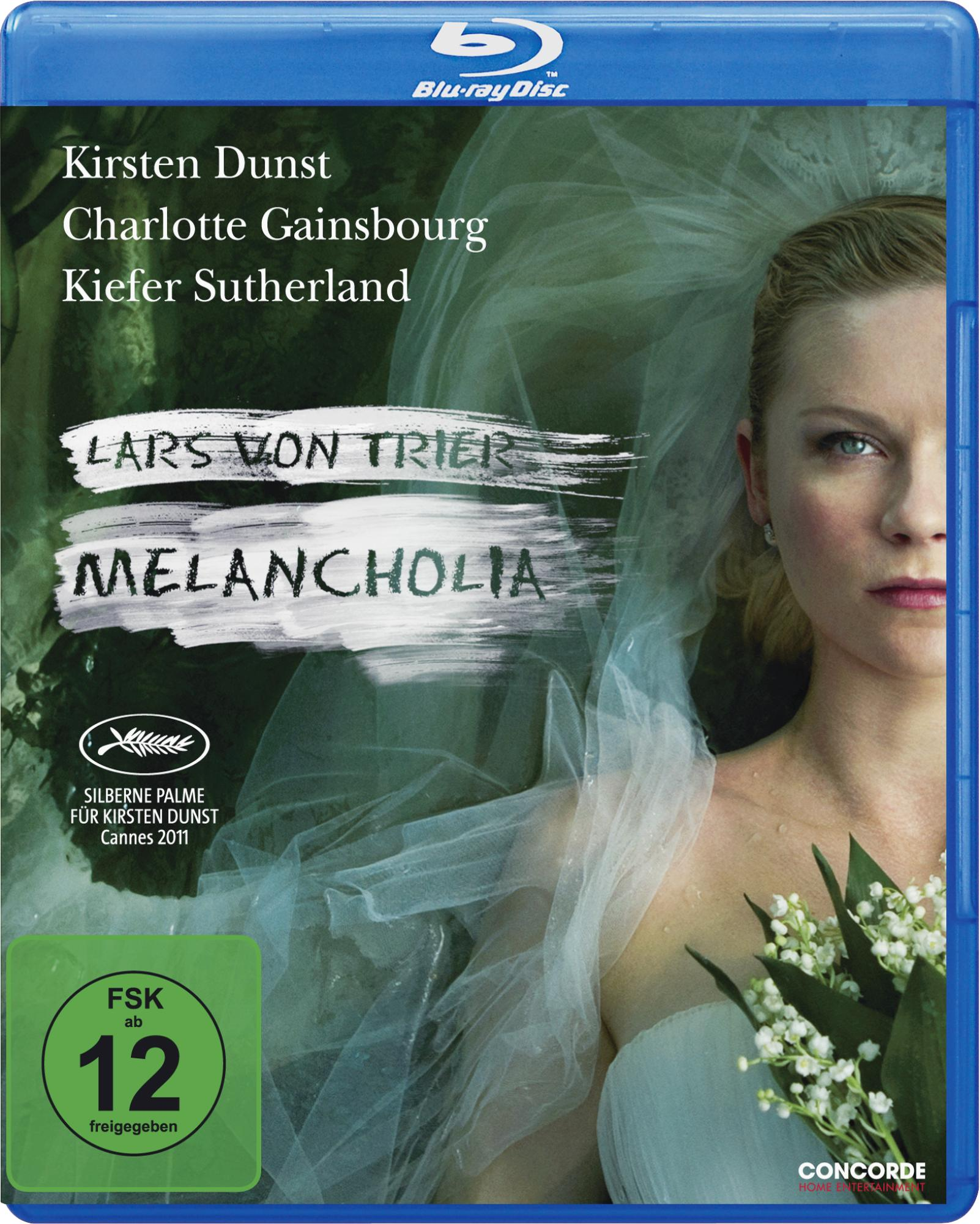 Filmcover mit einer Frau in einem Hochzeitskleid. Der Titel lautet 'Melancholia'.
