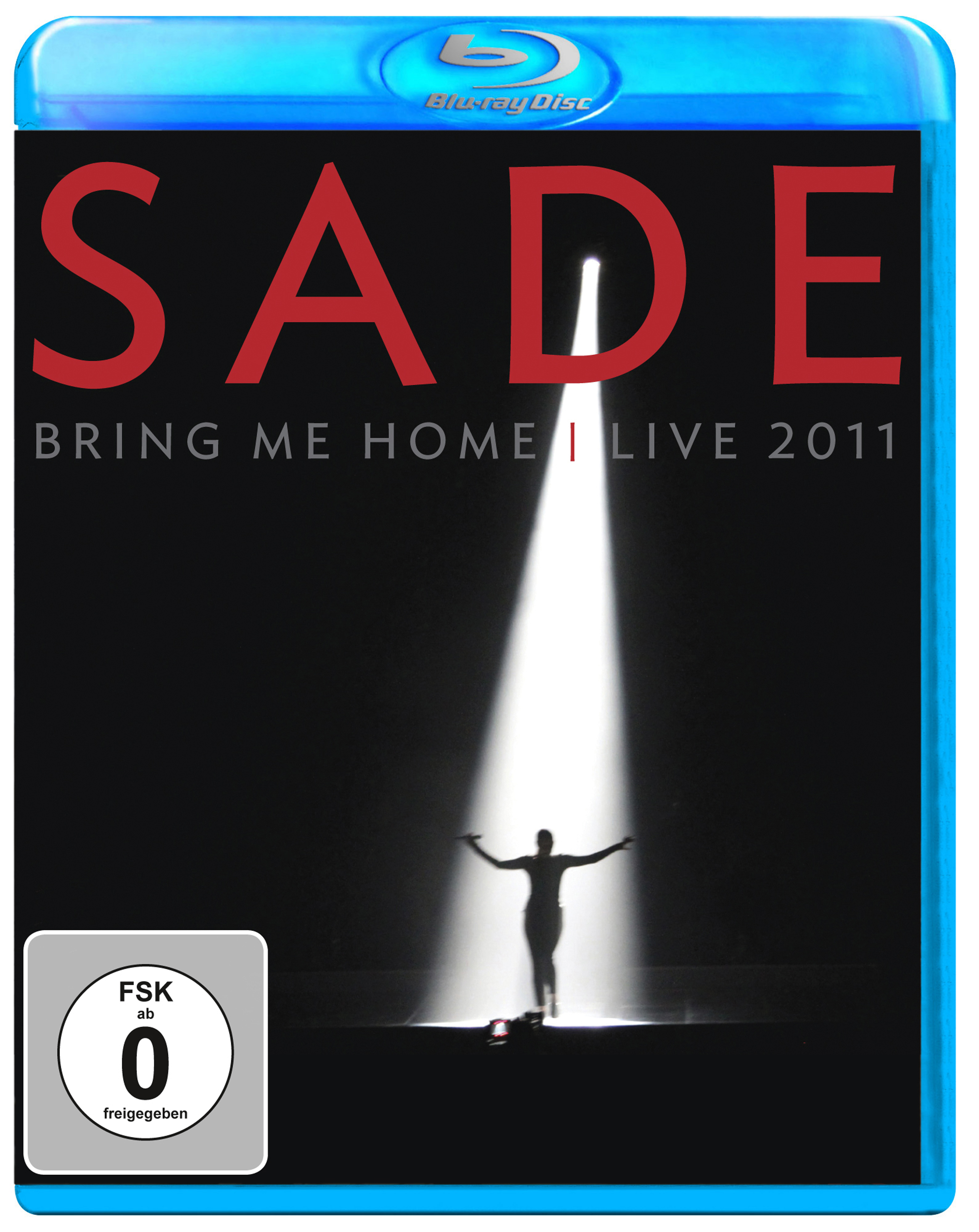 Blu-ray-Hülle. Silhouette einer Frau im Scheinwerferlicht, mit dem Wort SADE in Rot.