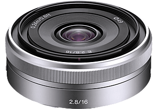 SONY SEL16F28 - 16 mm f/2.8 ASPH, Circulare Blende (Objektiv für Sony E-Mount, Silber)
