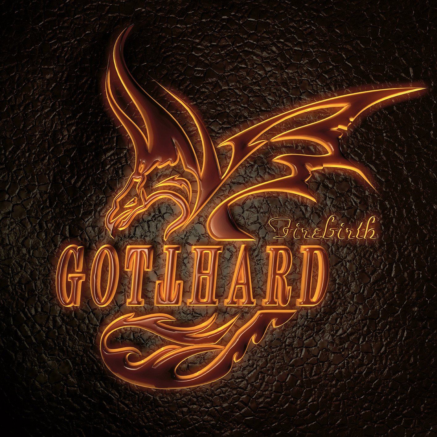 Albumcover mit einem feurigen Drachen und Gotthard-Text. Dunkler Hintergrund mit orangefarbenem, leuchtendem Drachen.
