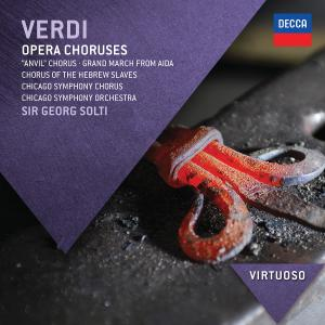 Verdi Opera Choruses CD-Cover. Ein rotglühendes Hufeisen liegt auf einem Amboss.