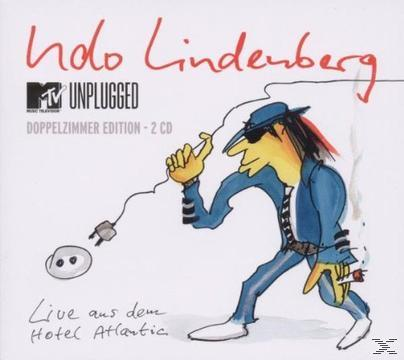 Cartoon von Udo Lindenberg, einem Musiker, mit Zigarette und Stecker. Auf dem Cover steht 'MTV Unplugged'.