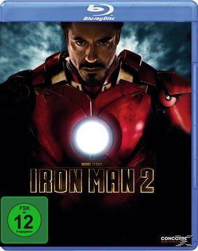Iron Man 2 Blu-ray Cover. Tony Stark im roten Iron Man-Anzug, Brust leuchtet. Blu-ray Disc Logo oben.