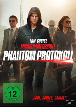 Das Cover der 'Mission: Impossible - Phantom Protokoll' DVD, mit Tom Cruise im Mittelpunkt.